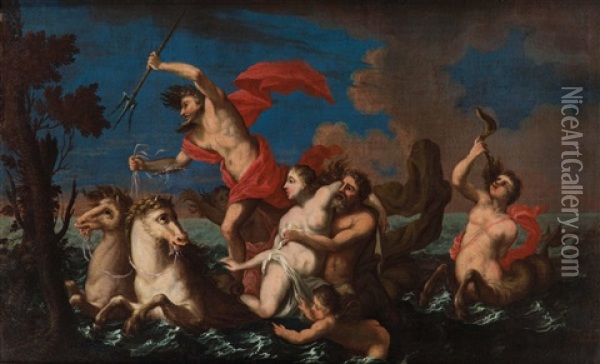 Poseidon Rettet Amymone Oil Painting - Johann Friedrich Sichelbein the Younger