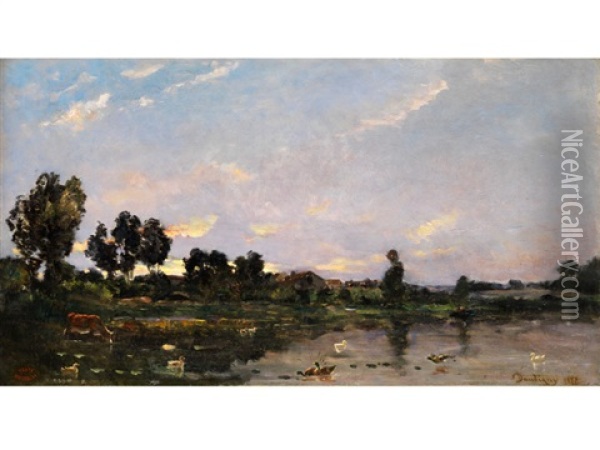 Landschaft Mit Gewasser Oil Painting - Charles Francois Daubigny