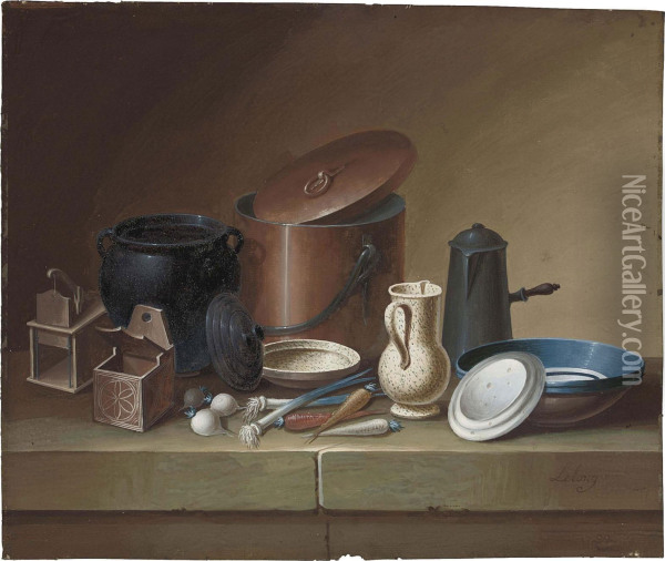 Still Life With Crockery Oil Painting - Johann Rudolf Feyerabend