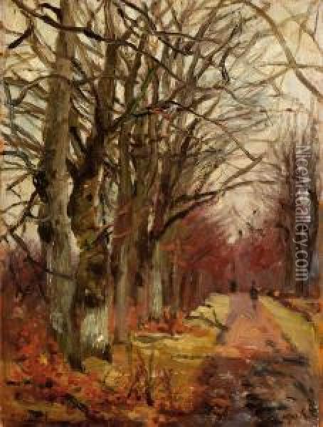 Trees By A Road Oil Painting - Leon Schulman