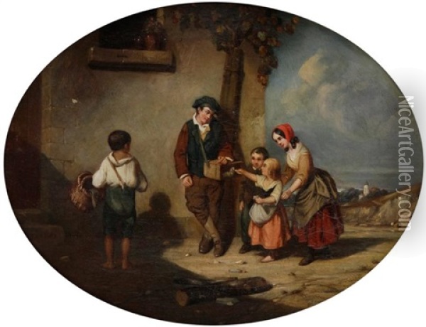 Enfants Avec Un Cochon D'inde Oil Painting - Louis Tesson