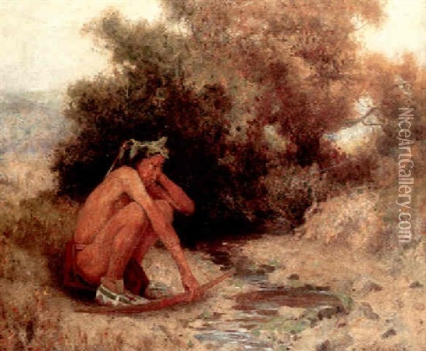 Indian Boy By Stream Oil Painting - Eanger Irving Couse