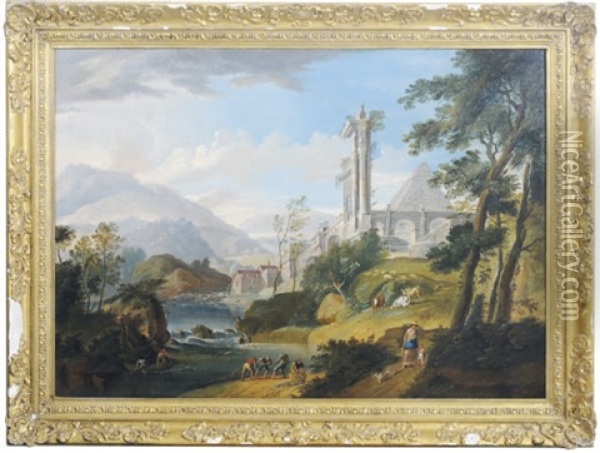 An Architectural Capriccio With Fishermen Oil Painting - Giovanni Paolo Panini