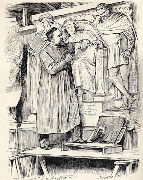 Armstead at Work, engraving after a drawing by Wirgman, from the book The Century Illustrated Monthly Magazine, May to October, 1883 Oil Painting - Theodore Blake Wirgman