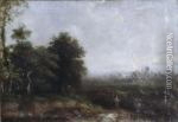 Traveller In A Landscape 10 X 14in Oil Painting - John Constable