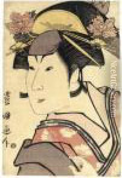 Okubi-e Of Iwai Hanshiro Iv In An Unidentified Onnagata Role Oil Painting - Toyokuni