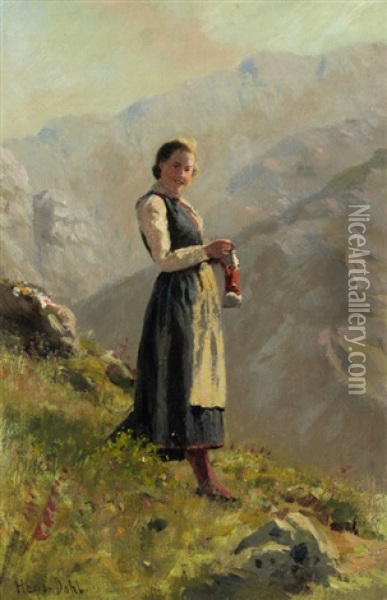 Dame In Gebirgslandschaft Oil Painting - Hans Dahl