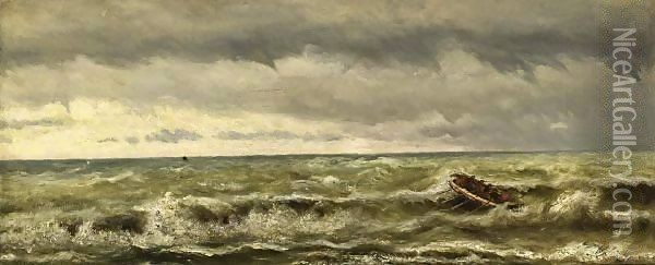 A Rowing Boat On A Choppy Sea Oil Painting - Hendrik Willem Mesdag
