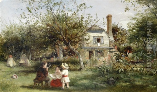 Children Playing In The Orchard Oil Painting - Thomas Falcon Marshall