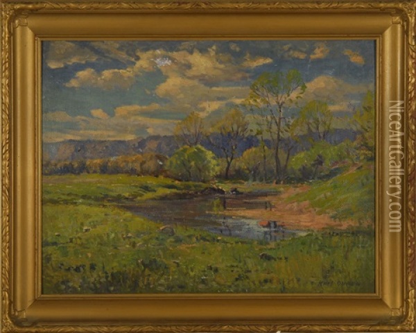 Landscape With Stream And Mountains In The Distance Oil Painting - Karl Ouren