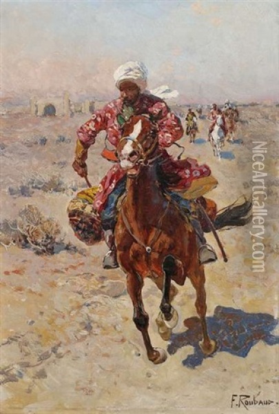 Tscherkessische Reiter In Steppenlandschaft Oil Painting - Franz Roubaud