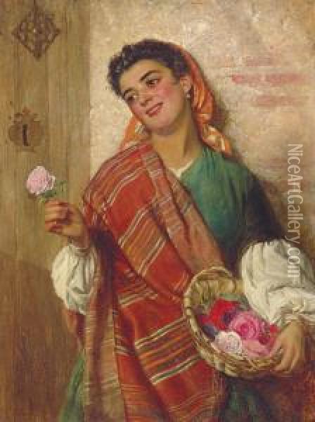 The Rose Seller Oil Painting - Edward Charles Barnes