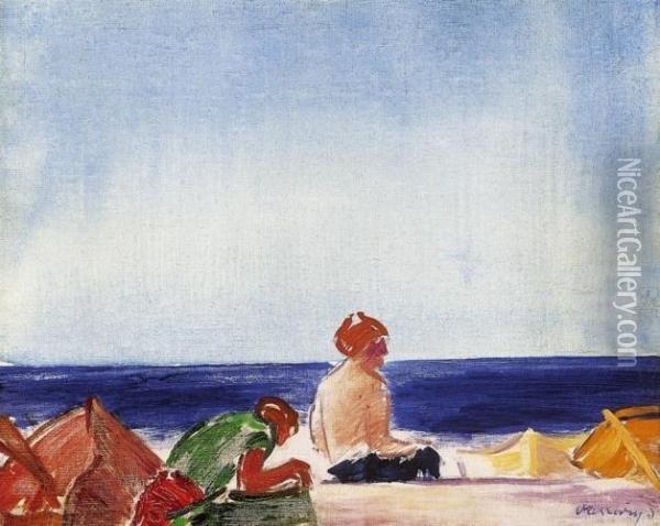 Italian Beach, About 1929 - 1930 Oil Painting - Janos Vaszary