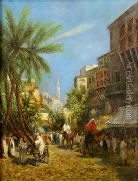 Orientalist Market Street Scene Oil Painting - Frederick Arthur Bridgman