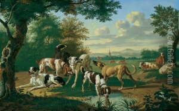 Landschaft Mit Einer Meute Jagdhunde. Oil Painting - Jan van Gool