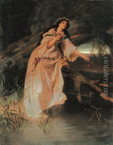 Ophelia Am Bachufer Oil Painting - Ferdinand Piloty the Younger