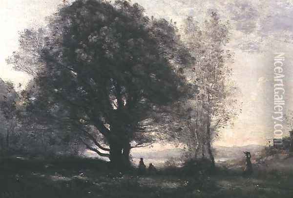 The Green-oaks in the Valley (Les Chenes-verts Dans La Vallee) Oil Painting - Jean-Baptiste-Camille Corot
