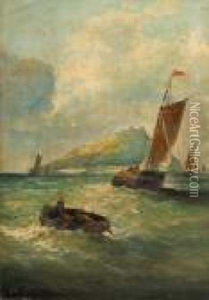 'off St. Michaels's Cornwall' Oil Painting - William A. Thornley Or Thornber