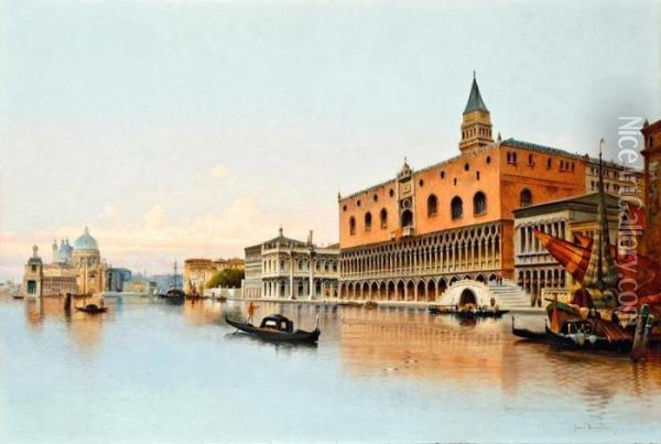 Velencei Reszlet A Palazzo Ducale-val Es A Santa Maria Della Salute Templommal Oil Painting - Karl Kaufmann