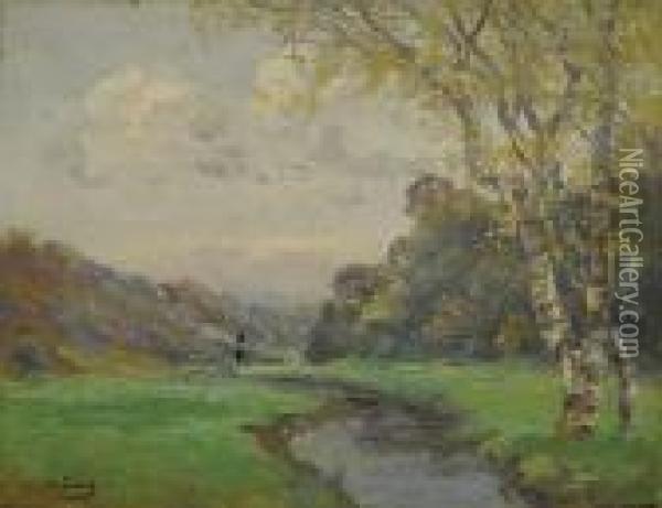 Landschap Met Rivier. Oil Painting - Willem Charles L. Delsaux