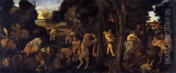Hunting Scene 1490s Oil Painting - Piero Di Cosimo