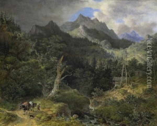 Gebirgslandschaft Mit Wildbach Oil Painting - Johann Jakob Dorner the Younger