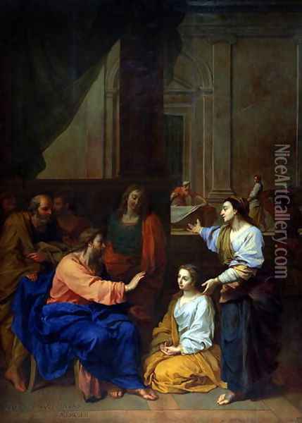 Christ with Martha and Mary Oil Painting - Claude II Saint-Paul