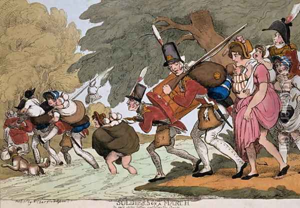 Soldiers on a march, engraving by G.M.Woodward, published 1811 Oil Painting - Thomas Rowlandson