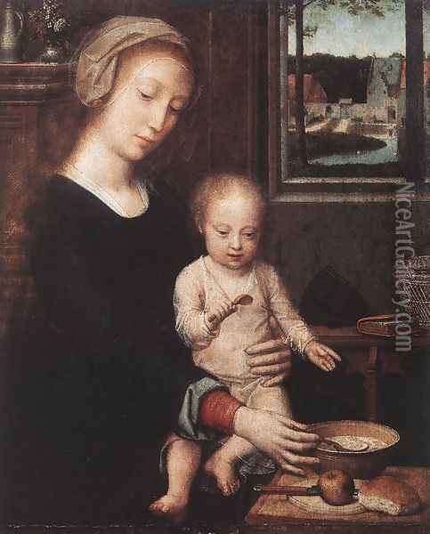 Madonna and Child with the Milk Soup c. 1520 Oil Painting - Gerard David