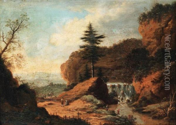 Landscape With Figures Oil Painting - Johann Christian Vollerdt or Vollaert