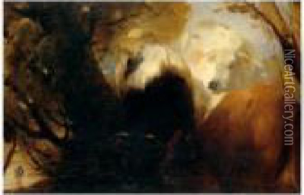 Study Of Cattle Drinking At A Stream Oil Painting - Landseer, Sir Edwin