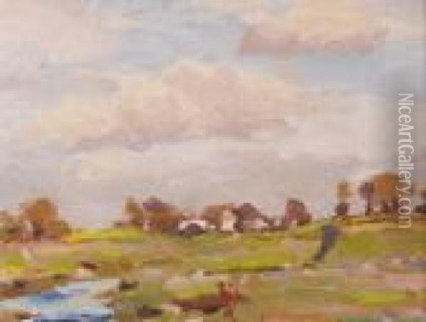 Cottage And River Flats Oil Painting - Michael Healy