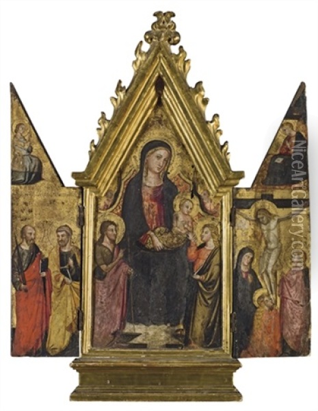 Vierge A L'enfant Avec Saint Jean-baptiste Et Saint Jean (+ 2 Others; Triptych) Oil Painting -  Bicci di Lorenzo