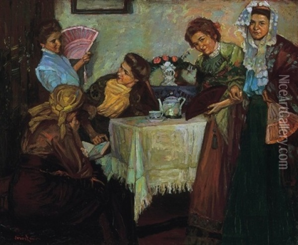 Delutani Tea Oil Painting - Ernoe (Ernest) Voeroes von Bel