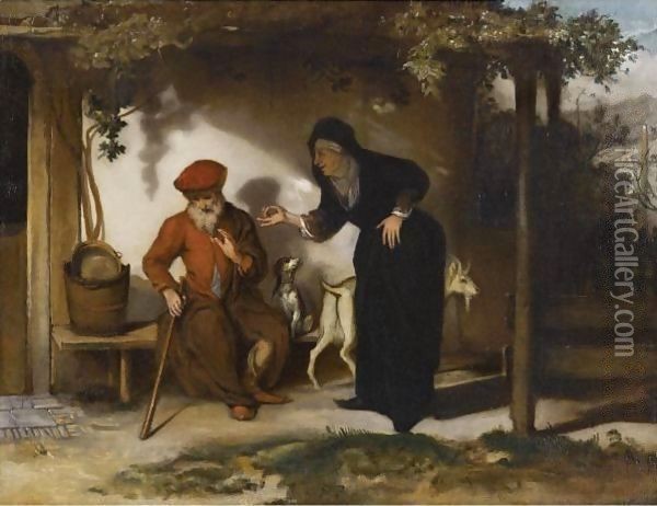 Tobit And His Wife Anna With A Goat Oil Painting - Barent Fabritius