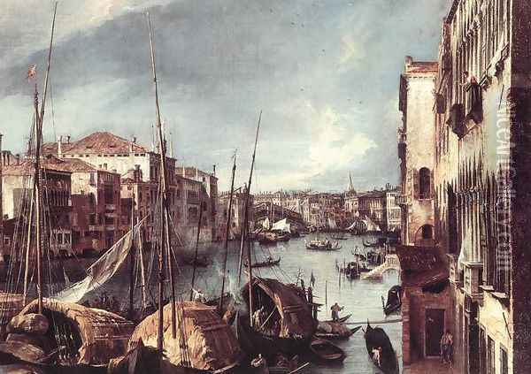 The Grand Canal with the Rialto Bridge in the Background (detail) Oil Painting - (Giovanni Antonio Canal) Canaletto