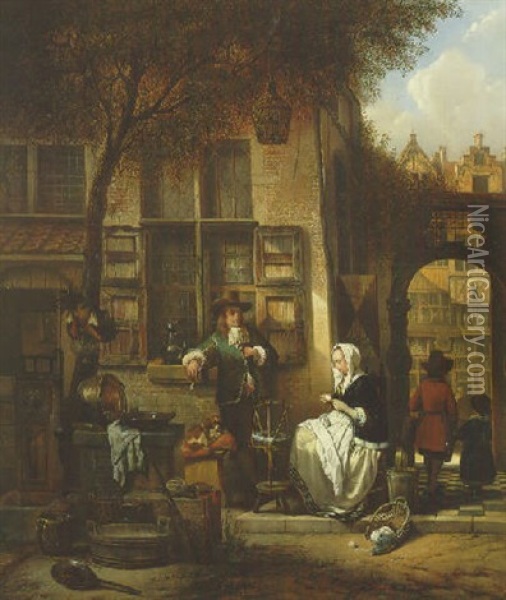 Winding The Skein Oil Painting - Hendrik Jan Augustyn Leys