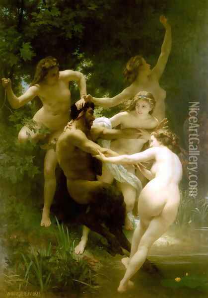 Nymphes et Satyre (Nymphs and Satyr) Oil Painting - William-Adolphe Bouguereau