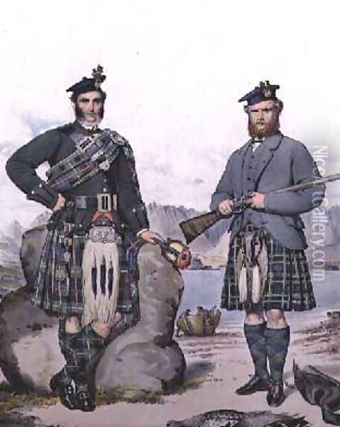 Kilted huntsmen from the Hebrides Oil Painting - Kenneth Macleay