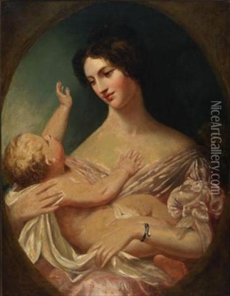Lady Warton And Child Oil Painting - William Bradley