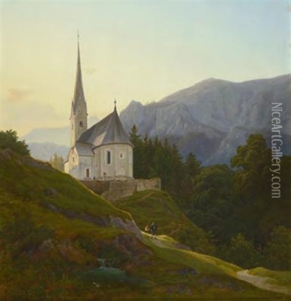 Blick Auf Die Pfarrkirche St. Vinzenz In Heiligenblut Am Grosglockner Oil Painting - Eduard Schleich the Elder