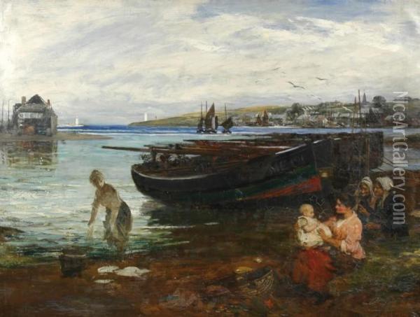 Mussel Gatherers Ferryden Oil Painting - John Robertson Reid