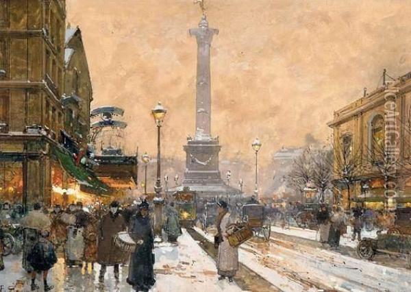 La Place De La Bastille Oil Painting - Eugene Galien-Laloue