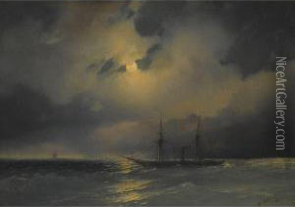 Shipping In Moonlight Oil Painting - Ivan Konstantinovich Aivazovsky
