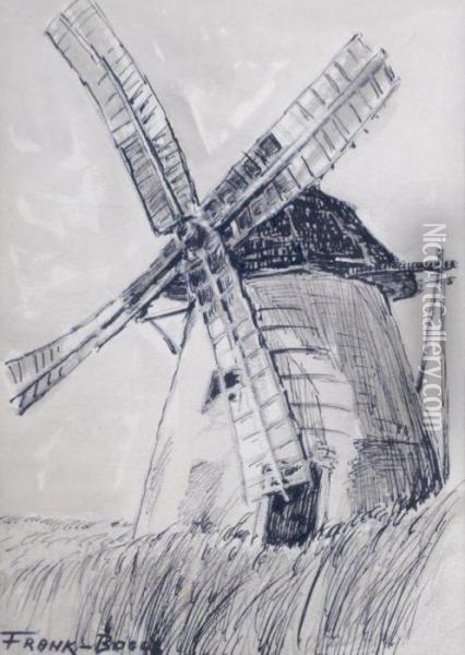 Dordrecht: Le Moulin A Vent (with Sketch Of A Tree On Verso Ofsheet) Oil Painting - Frank Myers Boggs