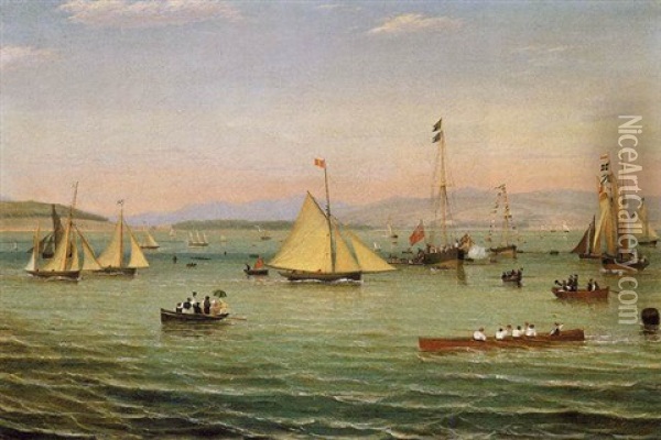 Crossing The Finishing Line At The Royal Northern Yacht Club's Regatta At Greenock, 1835 Oil Painting - William Clark