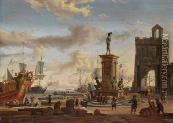 Orientaux Dans Un Port Mediterraneen Oil Painting - Abraham Storck