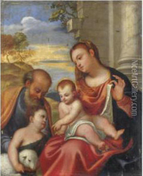 Sacra Famiglia Con San Giovannino Oil Painting - Bonifacio Veronese (Pitati)