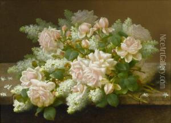 White Roses Oil Painting - Raoul Maucherat de Longpre