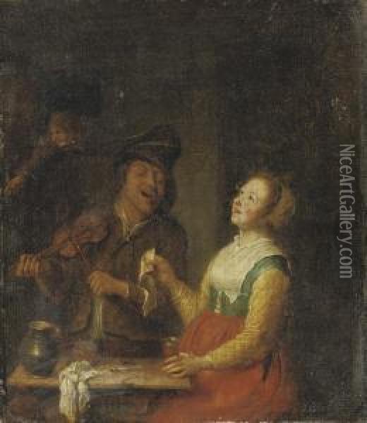 Peasants Singing And Making Music In An Inn Oil Painting - Pieter Harmensz Verelst